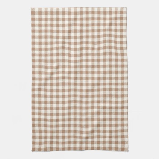 Boho Gingham Pattern Plaid Checkered Tan Brown キッチンタオル (縦)