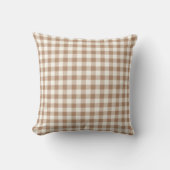 Boho Gingham Pattern Plaid Checkered Tan Brown クッション (正面)