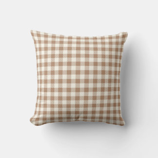 Boho Gingham Pattern Plaid Checkered Tan Brown クッション