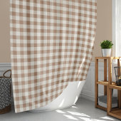 Boho Gingham Pattern Plaid Checkered Tan Brown シャワーカーテン