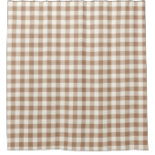 Boho Gingham Pattern Plaid Checkered Tan Brown シャワーカーテン (正面)