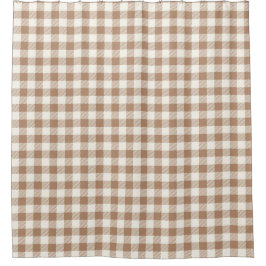 Boho Gingham Pattern Plaid Checkered Tan Brown シャワーカーテン