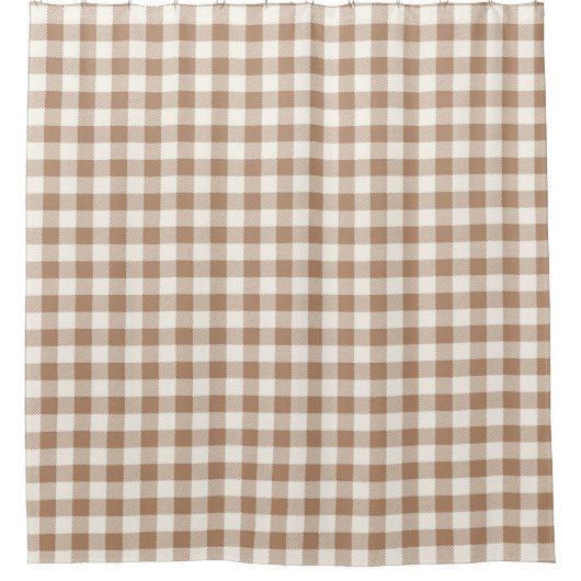 Boho Gingham Pattern Plaid Checkered Tan Brown シャワーカーテン (正面)