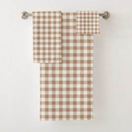 Boho Gingham Pattern Plaid Checkered Tan Brown バスタオルセット