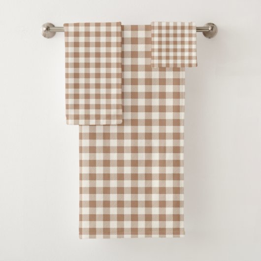 Boho Gingham Pattern Plaid Checkered Tan Brown バスタオルセット (インサイチュ)