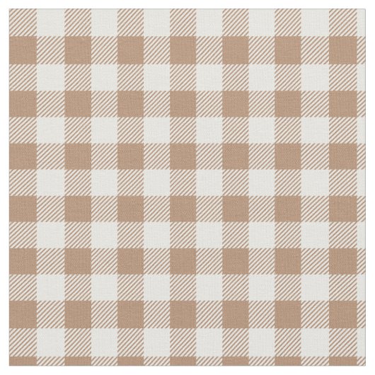 Boho Gingham Pattern Plaid Checkered Tan Brown ファブリック (クローズアップ)