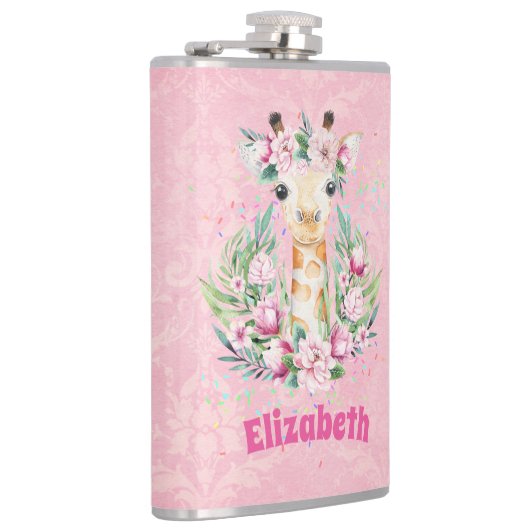 Boho Giraffe花ガールズ、10代の贈り物という名前 フラスク (右)