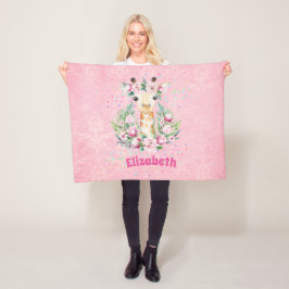 Boho Giraffe花ガールズ、10代の贈り物という名前 フリースブランケット