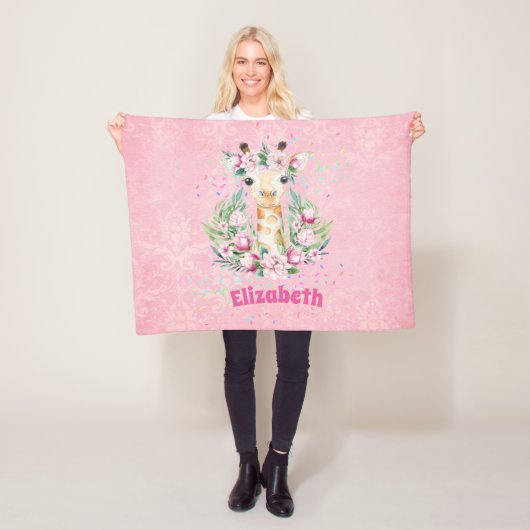 Boho Giraffe花ガールズ、10代の贈り物という名前 フリースブランケット (インサイチュ)