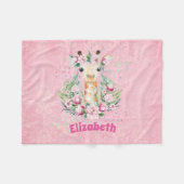 Boho Giraffe花ガールズ、10代の贈り物という名前 フリースブランケット (正面(横))