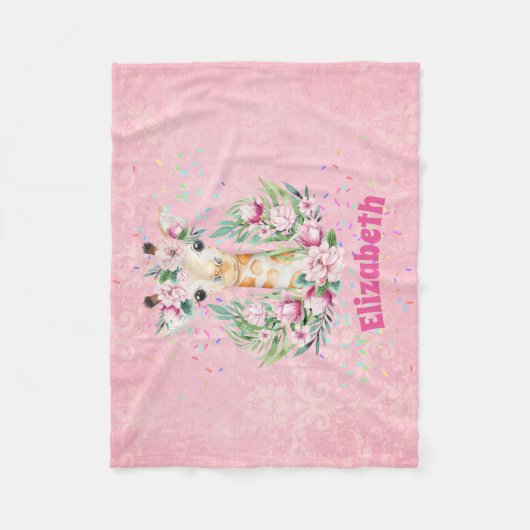 Boho Giraffe花ガールズ、10代の贈り物という名前 フリースブランケット (正面)