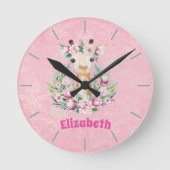 Boho Giraffe花ガールズ、10代の贈り物という名前 ラウンド壁時計 (正面)