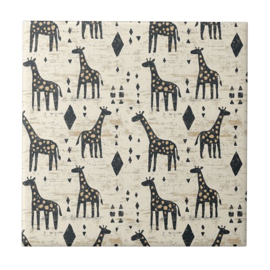 Boho Giraffe Tribal Pattern タイル (正面)