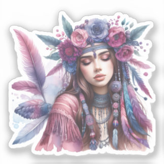 Boho Girl AI Art Bohemian Fashion シール