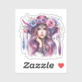 Boho Girl AI Art Bohemian Fashion シール (シート)