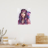 Boho Girl AI Art Bohemian Fashion ポスター (キッチン)