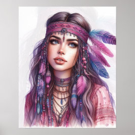 Boho Girl AI Art Bohemian Fashion ポスター