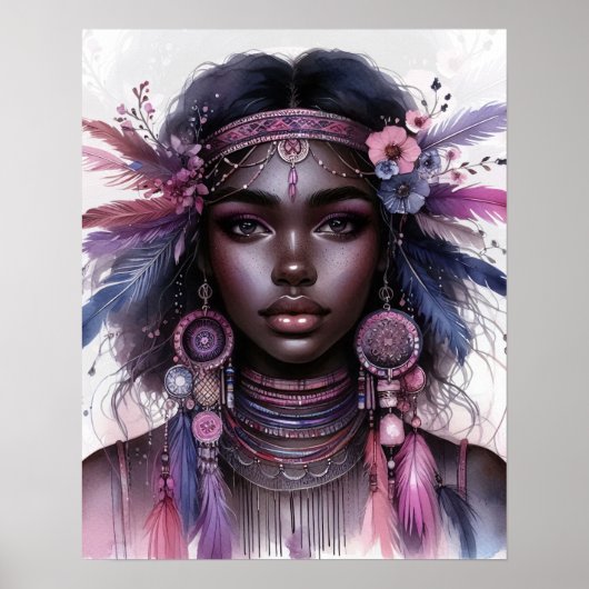 Boho Girl AI Art Bohemian Fashion ポスター (正面)