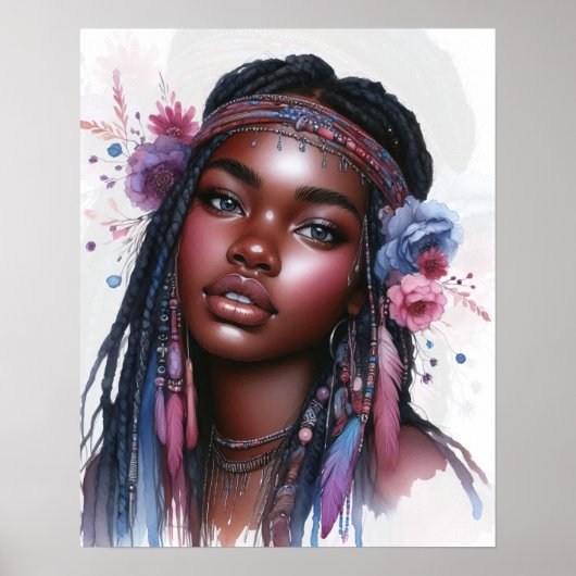 Boho Girl AI Art Bohemian Fashion ポスター (正面)