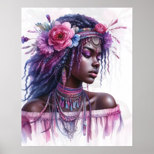 Boho Girl AI Art Bohemian Fashion ポスター (正面)