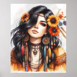 Boho Girl AI Art Bohemian Fashion ポスター