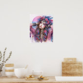 Boho Girl AI Art Bohemian Fashion ポスター (キッチン)