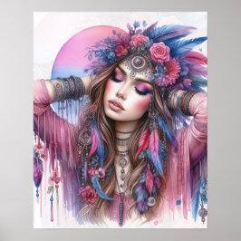 Boho Girl AI Art Bohemian Fashion ポスター