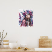 Boho Girl AI Art Bohemian Fashion ポスター (キッチン)