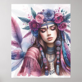 Boho Girl AI Art Bohemian Fashion ポスター