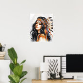 Boho Girl AI Art Bohemian Fashion ポスター (ホームオフィス)