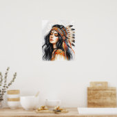 Boho Girl AI Art Bohemian Fashion ポスター (キッチン)