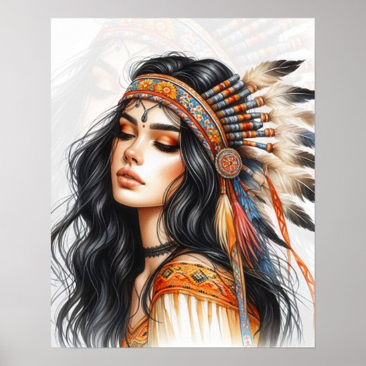 Boho Girl AI Art Bohemian Fashion ポスター (正面)