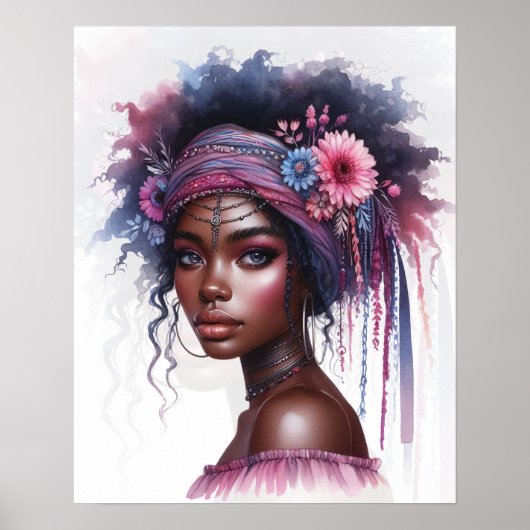 Boho Girl AI Art Bohemian Fashion ポスター (正面)