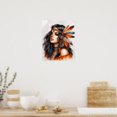 Boho Girl AI Art Bohemian Fashion ポスター (キッチン)