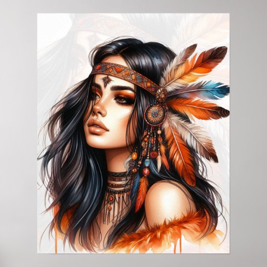 Boho Girl AI Art Bohemian Fashion ポスター (正面)