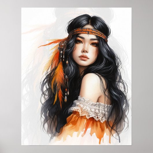 Boho Girl AI Art Bohemian Fashion ポスター (正面)