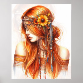 Boho Girl AI Art Bohemian Fashion ポスター