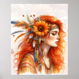 Boho Girl AI Art Bohemian Fashion ポスター