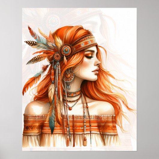 Boho Girl AI Art Bohemian Fashion ポスター (正面)