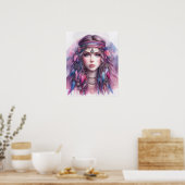 Boho Girl AI Art Bohemian Fashion ポスター (キッチン)