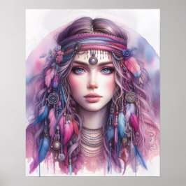 Boho Girl AI Art Bohemian Fashion ポスター