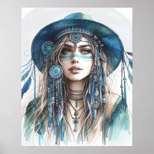 Boho Girl AI Art Bohemian Fashion ポスター (正面)