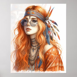 Boho Girl AI Art Bohemian Fashion ポスター