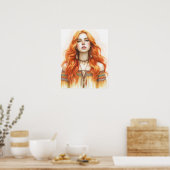 Boho Girl AI Art Bohemian Fashion ポスター (キッチン)