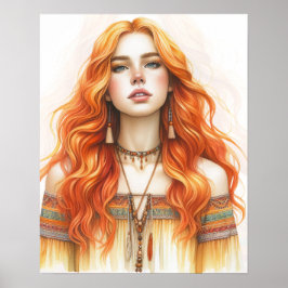 Boho Girl AI Art Bohemian Fashion ポスター