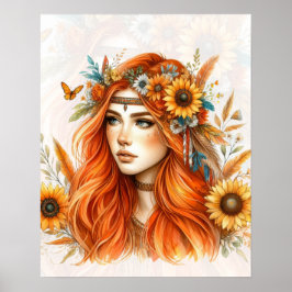 Boho Girl AI Art Bohemian Fashion ポスター