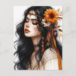 Boho Girl AI Art Bohemian Fashion ポストカード