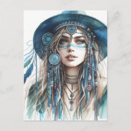 Boho Girl AI Art Bohemian Fashion ポストカード