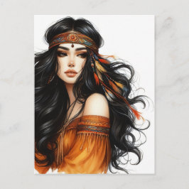 Boho Girl AI Art Bohemian Fashion ポストカード