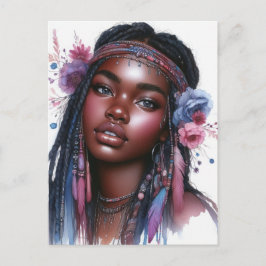 Boho Girl AI Art Bohemian Fashion ポストカード